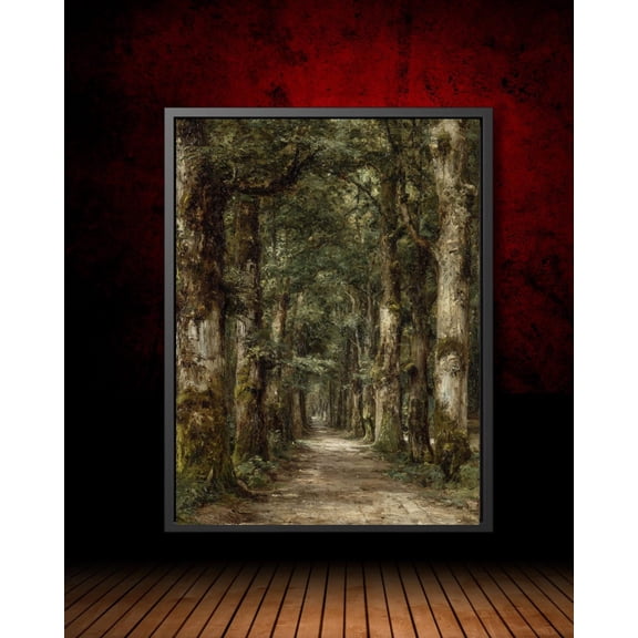 Ancient Woodland Path Art Poster, Vintage Forest Style, Dark Academia Wall Decor, Tranquil Nature Landscape, Old Master Artwork, UNFRAMED