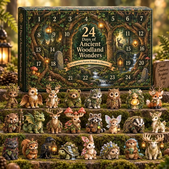 Ancient Woodland Wonders Advent Calendar 24 Days Fantasy Forest Animals Acrylic Flat Hanging Tree Decor Gift Box