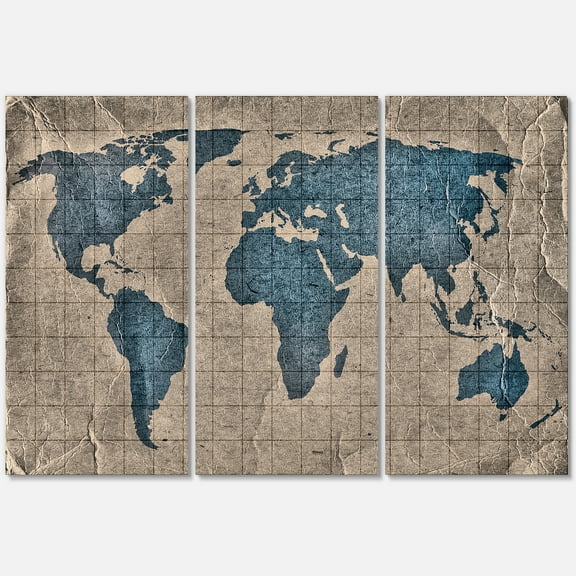 Ancient World Map I 28 in x 36 in Painting Canvas Art Print, by Designart