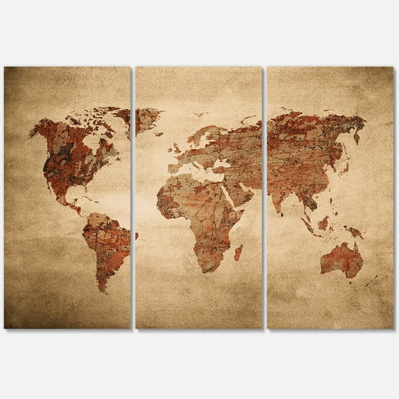 Designart ' Ancient World Map VII ' Vintage Canvas Wall Art Print