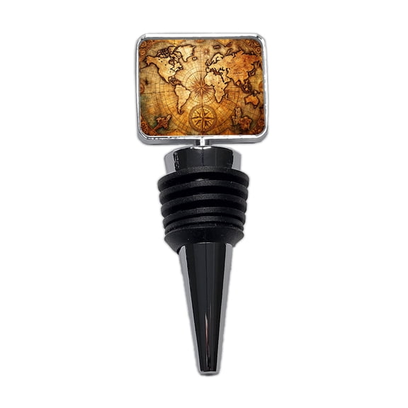 Ancient World Map with Compass Rose Wine Bottle Stopper Cap Plug