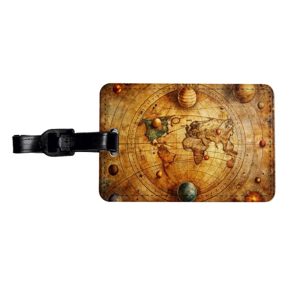 Ancient Worn Map Of The Earth and Solar System Faux Leather Travel Luggage Tag