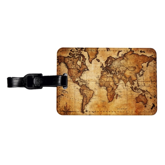 Ancient Worn Map Of The World Continents Faux Leather Travel Luggage Tag
