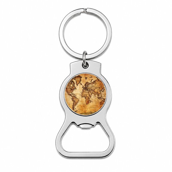 Ancient Worn Map Of The World Continents Portable Bottle Opener Metal Keychain