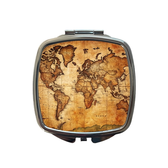 Ancient Worn Map Of The World Continents Travel Makeup Handbag Purse Small Pocket Compact Mirror