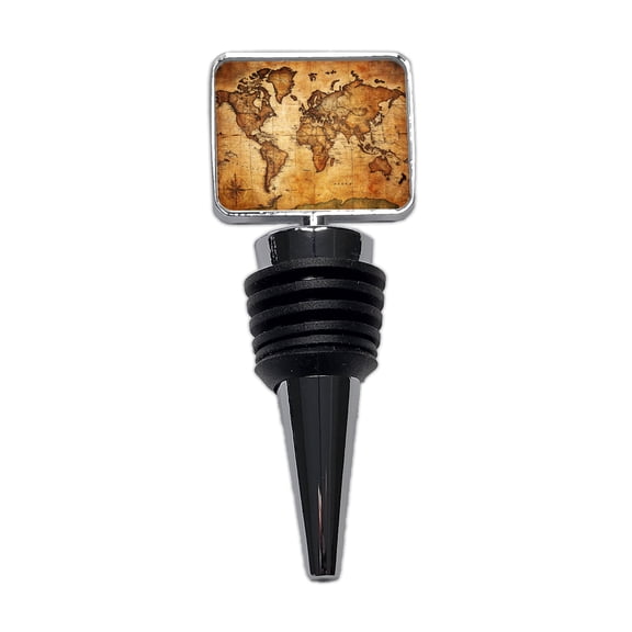 Ancient Worn Map Of The World Continents Wine Bottle Stopper Cap Plug