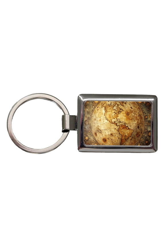 Ancient Worn Map the Earth Globe and Planets Metal Rectangle Keychain