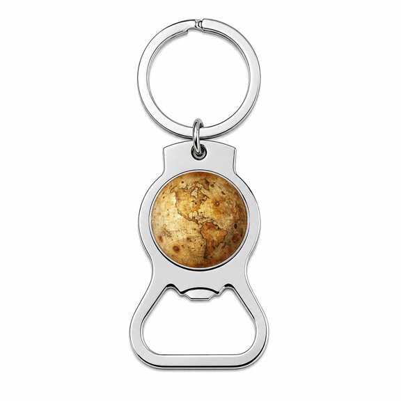 Ancient Worn Map the Earth Globe and Planets Portable Bottle Opener Metal Keychain