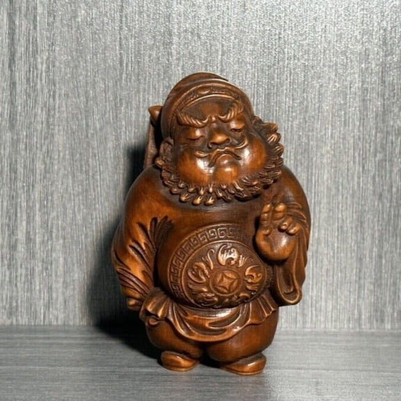 Ancient Yellow Poplar Wood Chinese Carving Fine Zhong Kui Statue with Sword