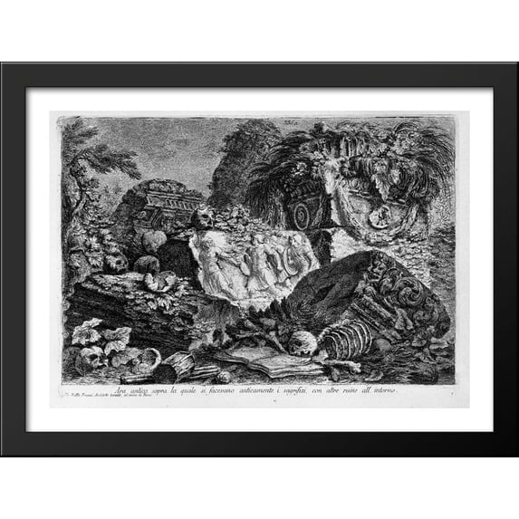 Ancient altar, with other ruins 38x28 Large Black Wood Framed Print Art by Giovanni Battista Piranesi