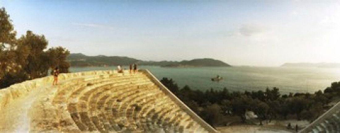 Ancient antique theater at sunset with the Mediterranean sea in the background Kas Antalya Province Turkey Canvas Art - Panoramic Images (15 x 6)