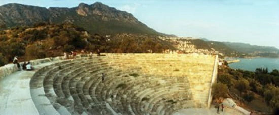 Ancient antique theater at sunset with the Mediterranean sea in the background Kas Antalya Province Turkey Canvas Art - Panoramic Images (30 x 13)