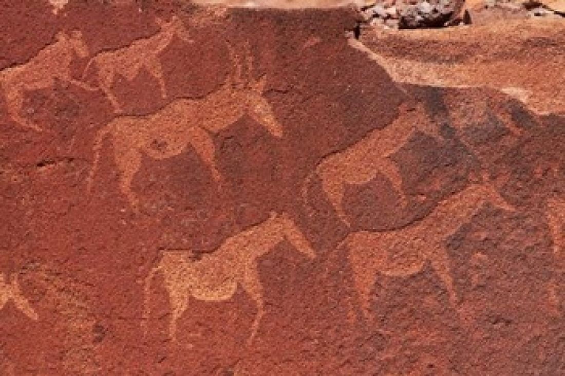 Ancient rock etchings Twyfelfontein Damaraland Namibia Africa Canvas Art - David Wall  DanitaDelimont (24 x 15)