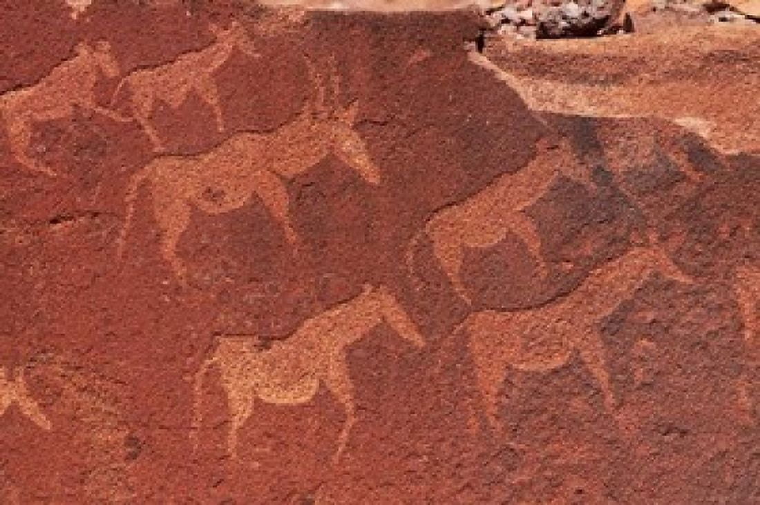 Ancient rock etchings Twyfelfontein Damaraland Namibia Africa Canvas Art - David Wall DanitaDelimont (35 x 24)