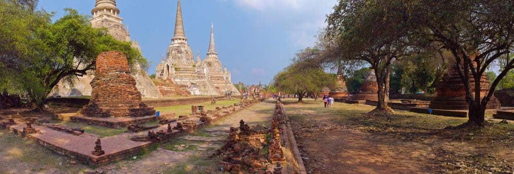 Ancient ruins of a temple Wat Phra Si Sanphet Ayutthaya Historical Park Ayuthaya Thailand Canvas Art - Panoramic Images (36 x 12)