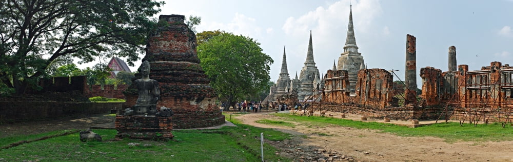 Ancient ruins of a temple Wat Phra Si Sanphet Ayutthaya Historical Park Ayuthaya Thailand Canvas Art - Panoramic Images (36 x 12)