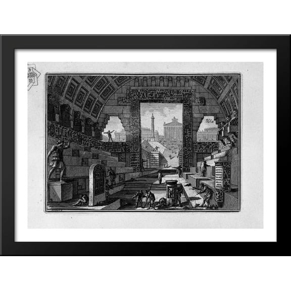Ancient school engineered by Egyptian and Greek 38x28 Large Black Wood Framed Print Art by Giovanni Battista Piranesi