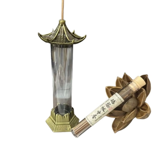 Ancient-style Pavilion Backflow Incense Burner Ceramic Incense Holder with 20 Cones Downward Flowing Waterfall Smoke Effect for Meditation Zen Home Desktop Decoration