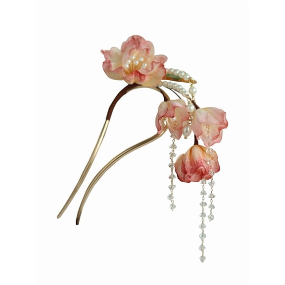 Ancient style headdress hanfu head flower hairpin original handmade silk flowers Tang style chevron skirt U-shaped hairpin