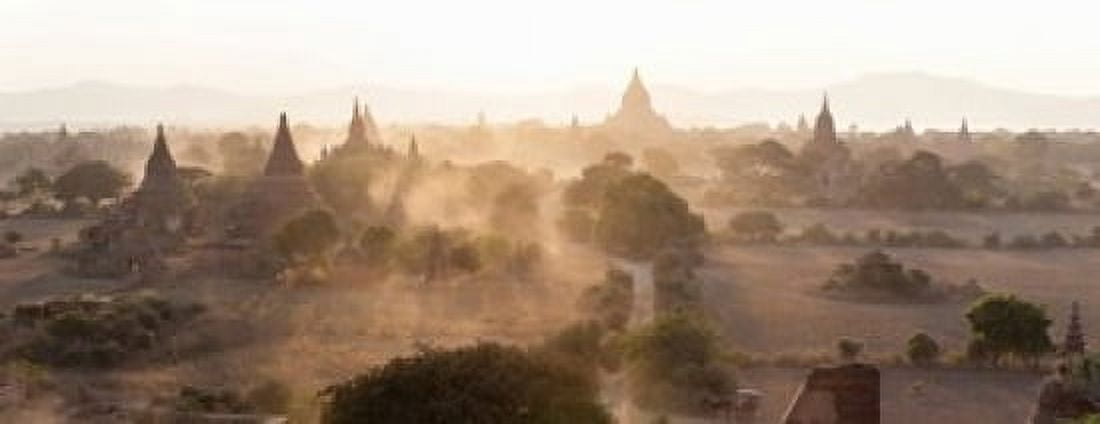 Ancient temples at sunset Bagan Mandalay Region Myanmar Canvas Art - Panoramic Images (30 x 12)