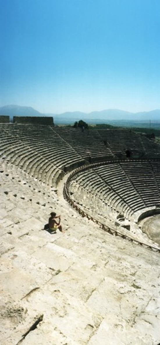 Ancient theatre in the ruins of Hierapolis Pamukkale Denizli Province Turkey Canvas Art - Panoramic Images (24 x 12)