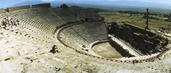 Ancient theatre in the ruins of Hierapolis Pamukkale Denizli Province Turkey Canvas Art - Panoramic Images (30 x 13)