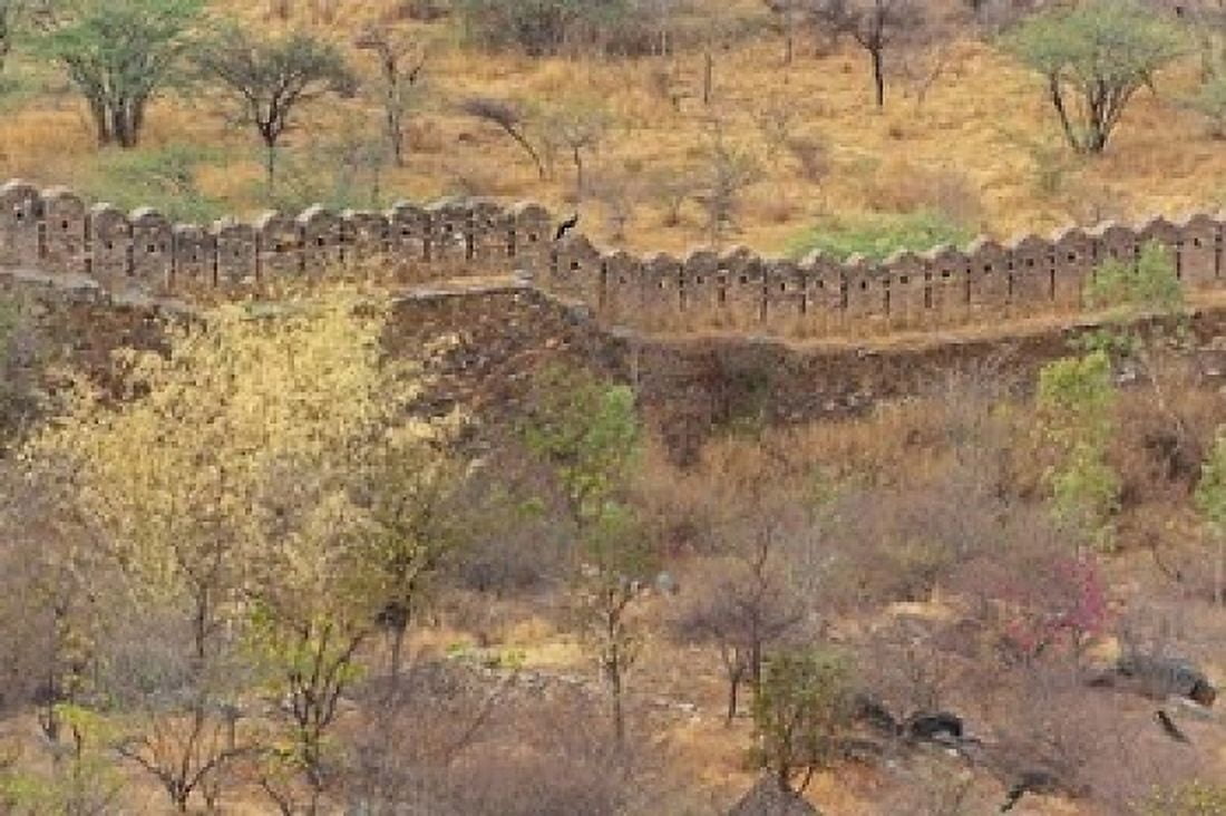 Ancient wall around old fort above Udaipur India Canvas Art - Adam Jones DanitaDelimont (24 x 15)