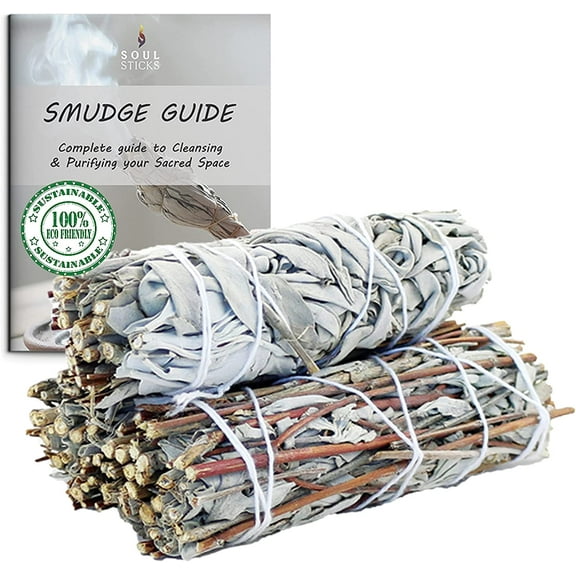AncientVeda Pack of 3 White & Royal Sage Smudge Sticks Bundles & Smudge Guide for Smudging, Cleansing, Meditation, Purification