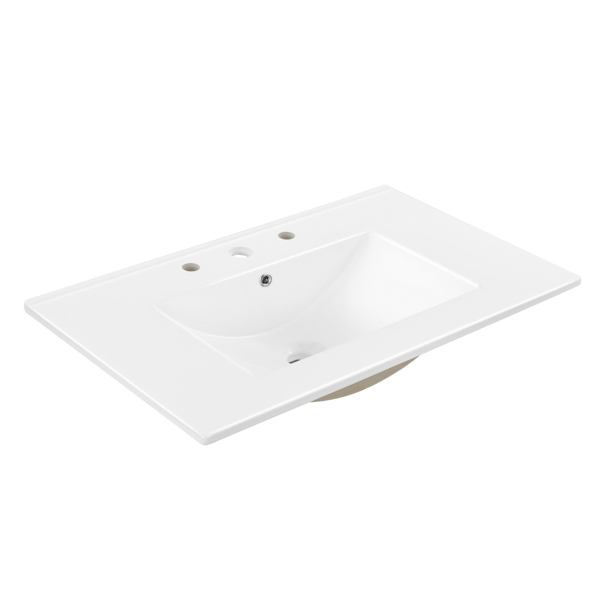 White Rectangular Ceramic Single Sink Vanity Top, 30"