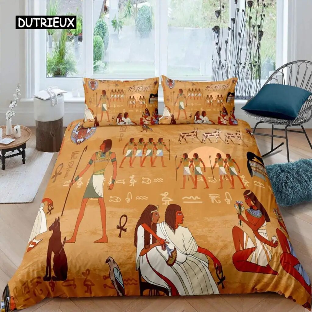 Ancit Egypt Duvet Cover Set Egyptian Symbol Bedding Set Vintage Pharaoh