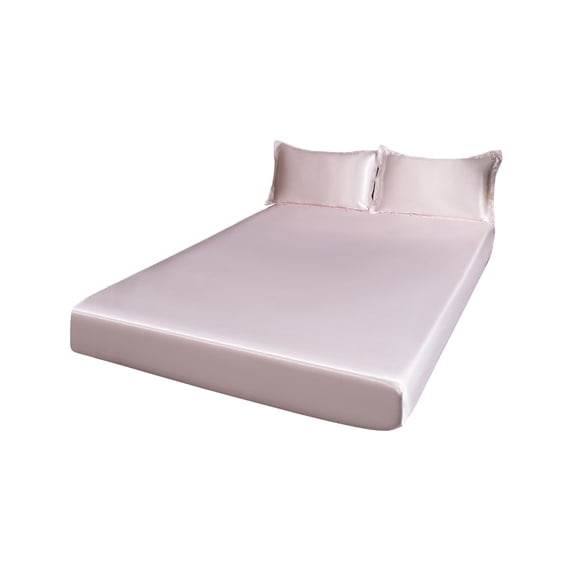 Anckoeil 3-Piece Satin Fitted Sheet Set, 1 Fitted Sheet + 2 Pillowcases (No Mattress/Pillow Inserts Included), Deep Pocket Mattress Cover, 150x200cm / 59.05x78.74in