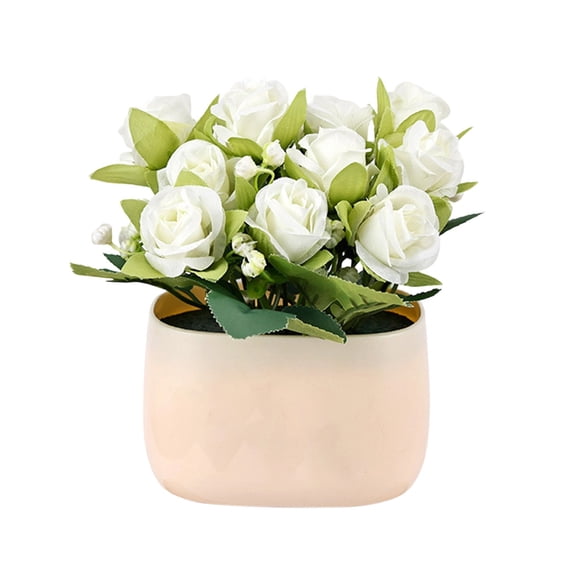 Anckoeil Artificial Flowers Bouquet with Vase, Desktop Decor, 8 in