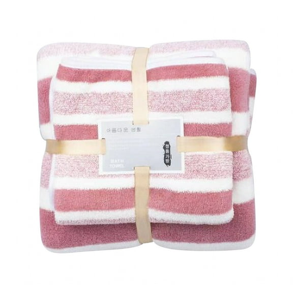 Anckoeil Coral Velvet Towel Bath Towel Set Striped Thickened Towel Water-Absorbent Skin-Friendly Bath Towel 28.74"× 51.18",13.77"×29.52"
