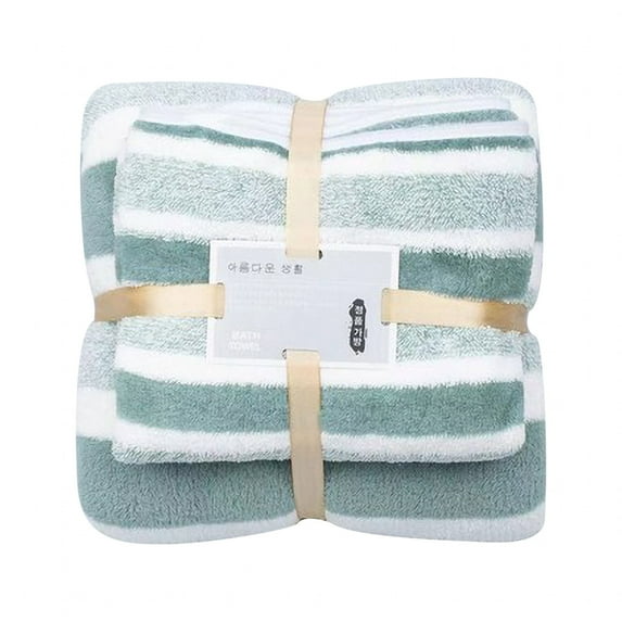Anckoeil Coral Velvet Towel Bath Towel Set Striped Thickened Towel Water-Absorbent Skin-Friendly Bath Towel 28.74"× 51.18",13.77"×29.52"