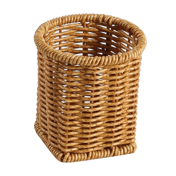 Anckoeil Imitation Rattan Pen Holder, Plastic Woven Desktop Storage Basket for Stationery Cutlery Makeup Brush