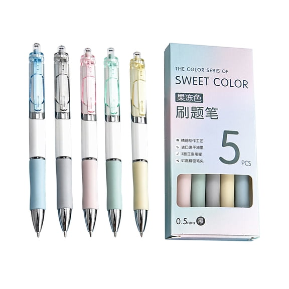 Anckoeil Retractable Black Ballpoint Pens 5 Pack 2ml Ink for Student Exam Office Daily Writing
