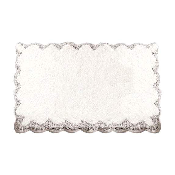 Anckoeil Scalloped Edge Bath Mat, 15.7"x23.6" Non-Slip Absorbent Polyester Floor Rug, Washable Bathroom Shower Mat for Home Decor