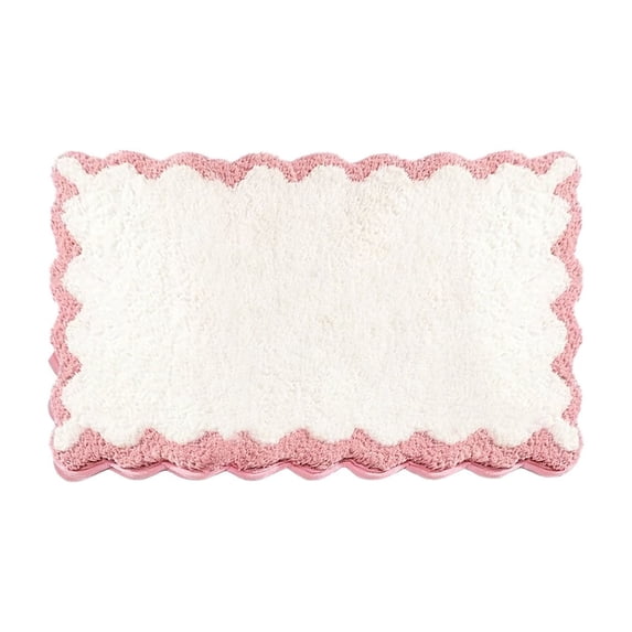 Anckoeil Scalloped Edge Bath Mat, 15.7"x23.6" Non-Slip Absorbent Polyester Floor Rug, Washable Bathroom Shower Mat for Home Decor