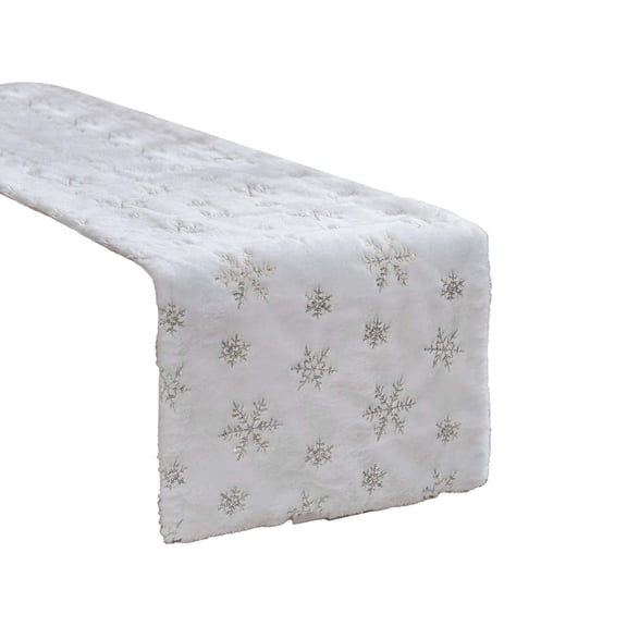 Anckoeil Sequined Snowflake Table Runner 14.96x72.05in Soft Artificial Wool Decor Cloth for Home Restaurant Dining Table