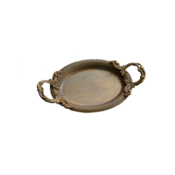 Anckoeil Vintage Wrought Iron Serving Tray, Hammered Oblong Platter with Scroll Handles for Home Decor Photography