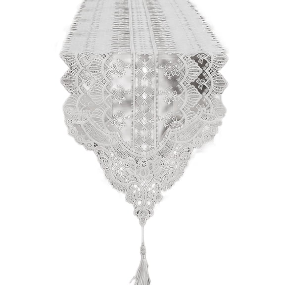 Anckoeil White Hollow Lace Table Runner 70.8x13.7in Embroidered Border Decor for Dining Coffee Table Sofa