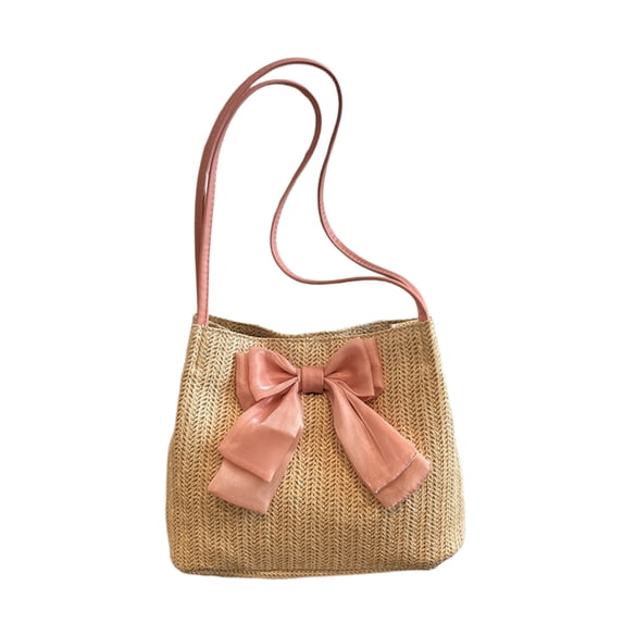 Anckoeil Women's Grass Woven Shoulder Bag, Bow Decor Western-style Tote Bag, Large Capacity Casual Handbag for Vacation & Daily Use
