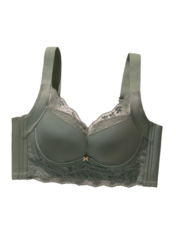 Women's Solid-Color Bra Lace-Panel Wire-Free Pushing-Up Bra Breathable Everyday Bra with Adjustable Straps, Sizes 34AB–40AB
