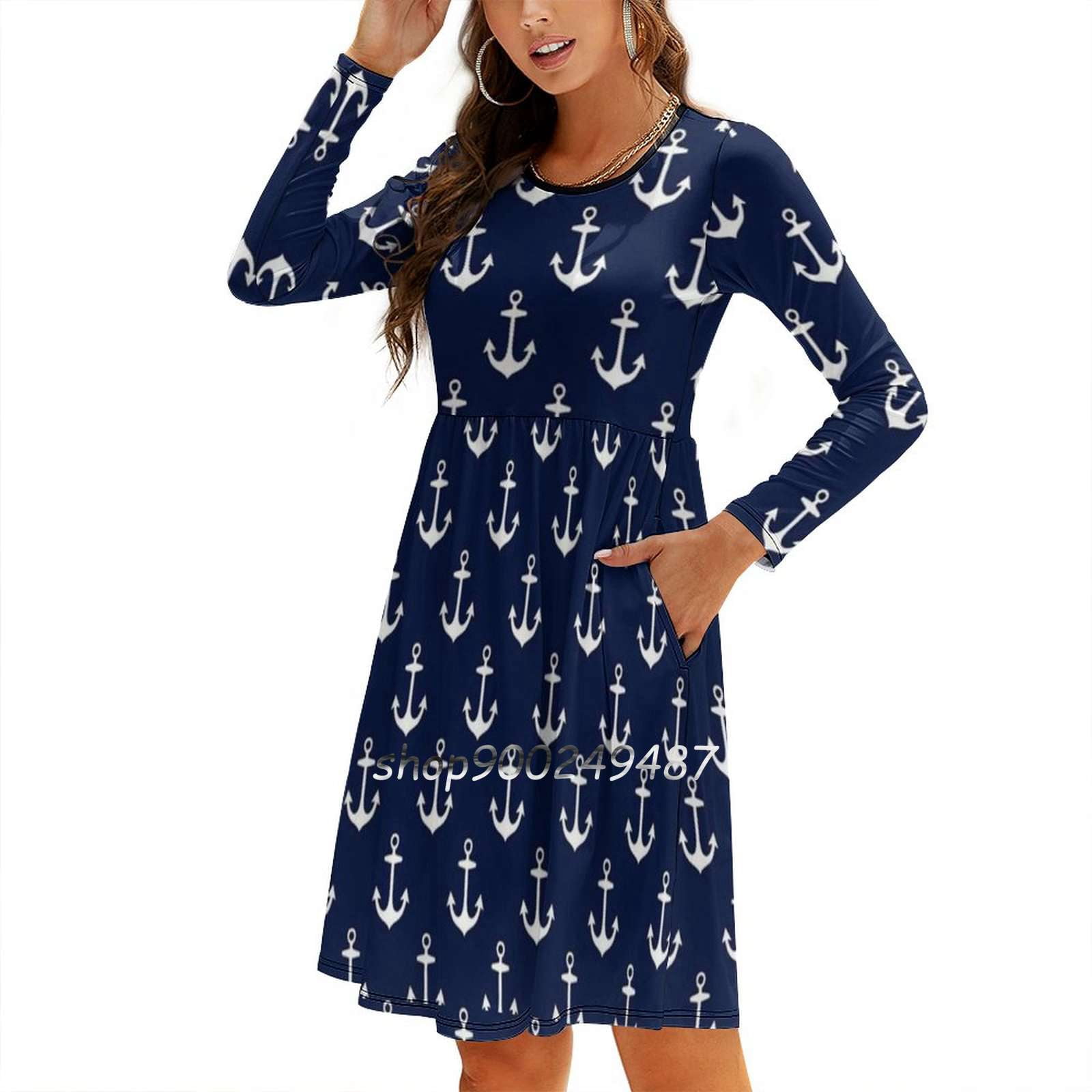 Anclas / Anchors Sweetheart Knot Flared Dress Fashion Design Large Size
