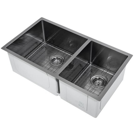 Ancona 32 in. 60/40 Double Bowl Kitchen Sink in Black PVD Nano