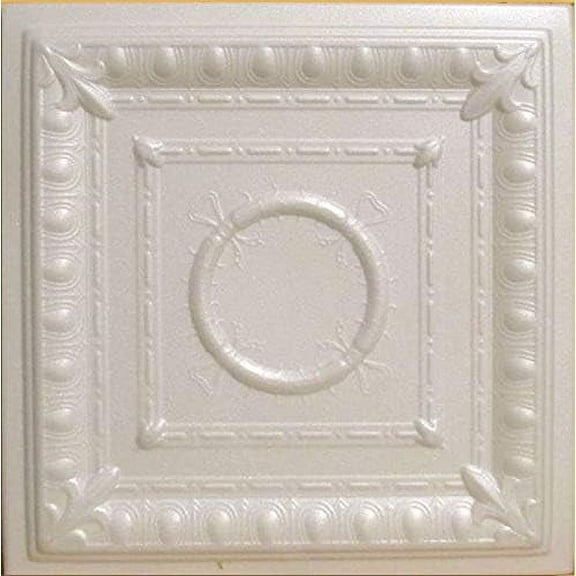 Ancona Antique White (Prepainted Foam) Ceiling Tile - 40pc Box - Decorative Ceiling Tile Easy Glue up DIY