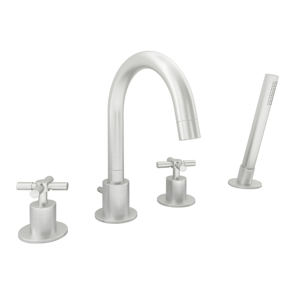 Nickel High-Arc Roman Tub Faucet with Handheld Shower