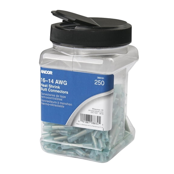 Set of 250 Blue Ancor Gauge 16-14 Heatshrink Butt Connectors, 5"