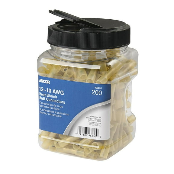 Ancor 309201 Yellow 12-10 Wire Range Marine Grade Heat Shrink Butt Connectors - 200 Pack