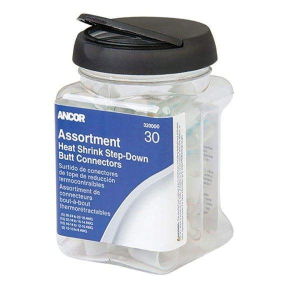 Ancor 320000 Multi-Wire Heat Shrink Butt Connector 24-8 AWG - Assorted 30 Piece Jar